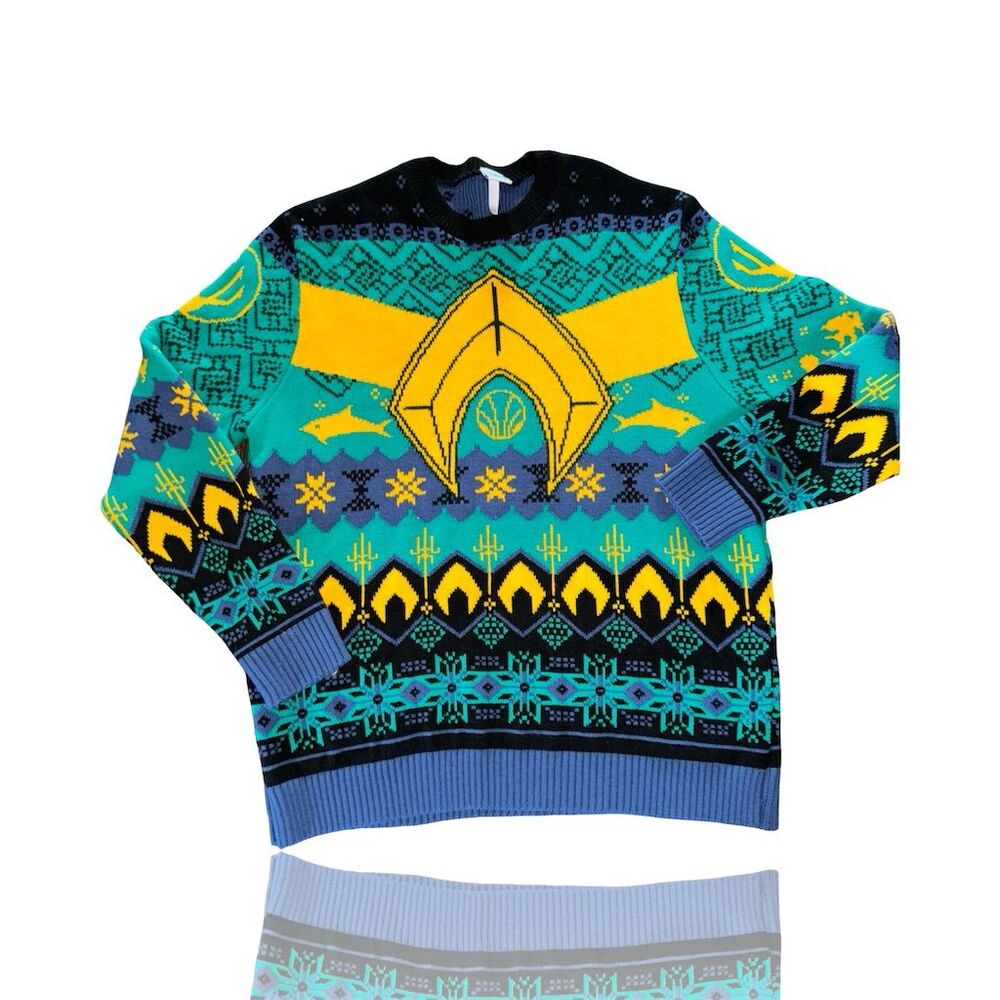 Marvel Aquaman Unisex XL Christmas Sweater Multicolor Graphic Print